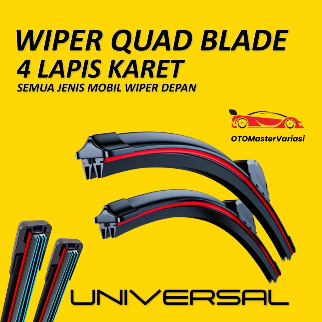 Wiper Mobil Quad 4 Lapis Karet Universal 1 Set Kiri dan Kanan Wifer Depan Frameless