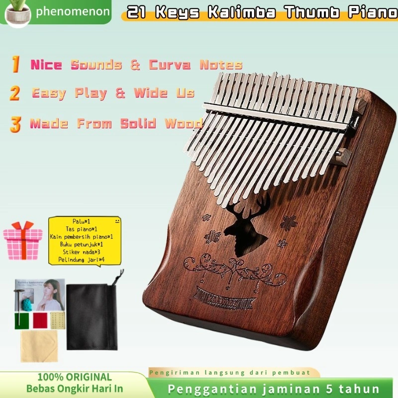(COD/Gratis Ongkir) Asli asli Model Baru 2026 Model terbaru 2026 Kalimba 21 Key Piano Jari Alat Musik Finger Piano Kunci Musical Thumb Piano Kayu Alat Musik Pemula Paket Lengkap Murah Meriah Banyak Bonus GT
