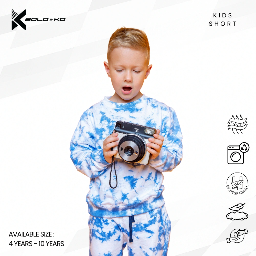 BOLD&KO Tie Dye Shorts Premium Biru /Celana Pendek Anak Laki-Laki / Celana Perempuan /Bawahan Anak