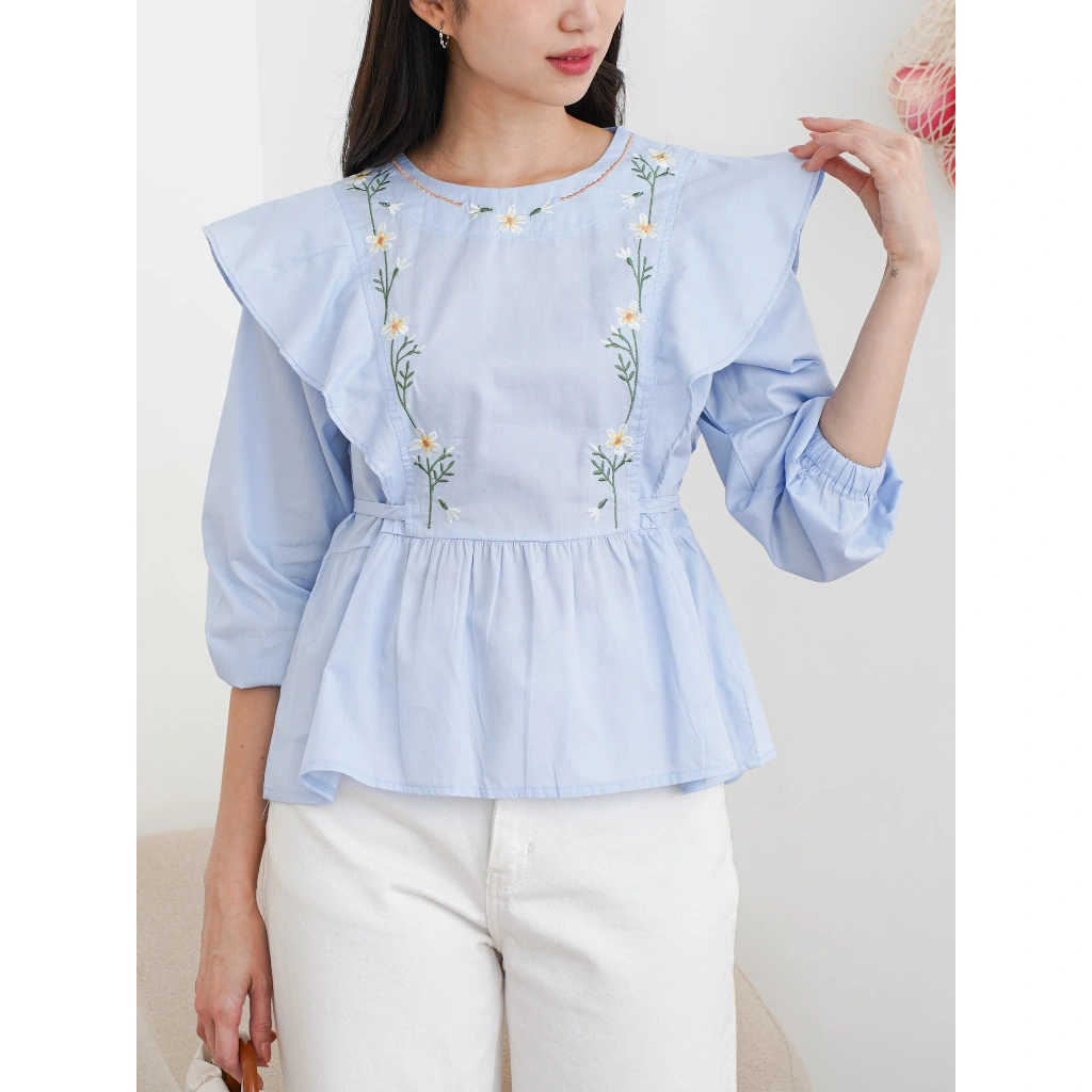 RIEVE | Jess Blouse | Atasan Bordir Wanita Ruffle  | Feminine Casual Korean Bangkok