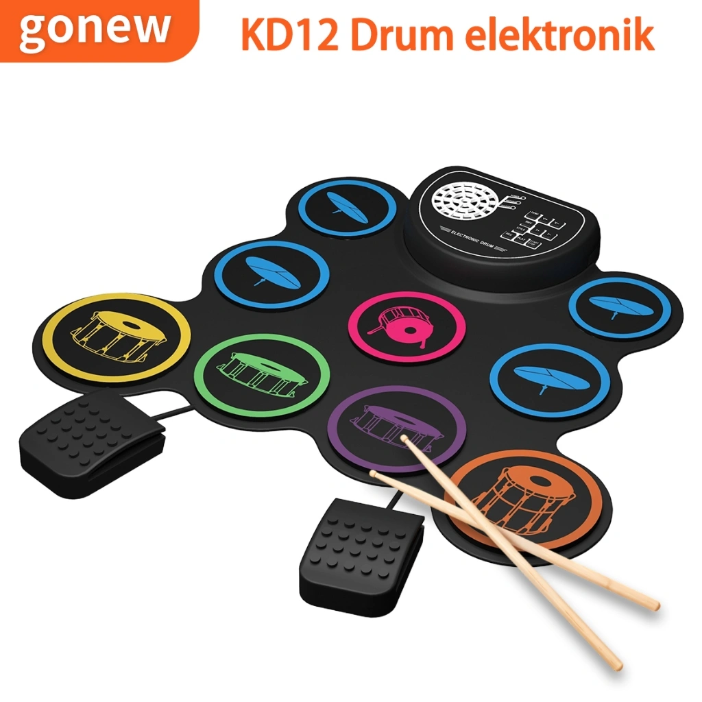 Gonew KD12 Kit Drum Elektronik / Kit Drum Elektronik Suara Eksternal Portabel Bluetooth / Speaker Internal USB 5V