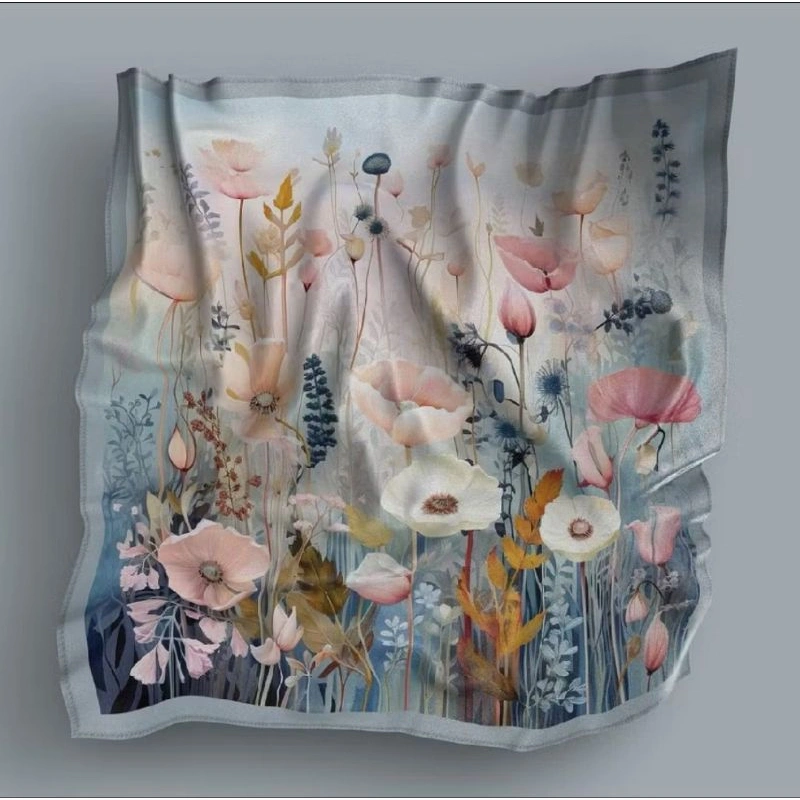 Hijab Segi Empat Motif Syar'i 130x130 3D Flowers Series Voal Sublime Premium