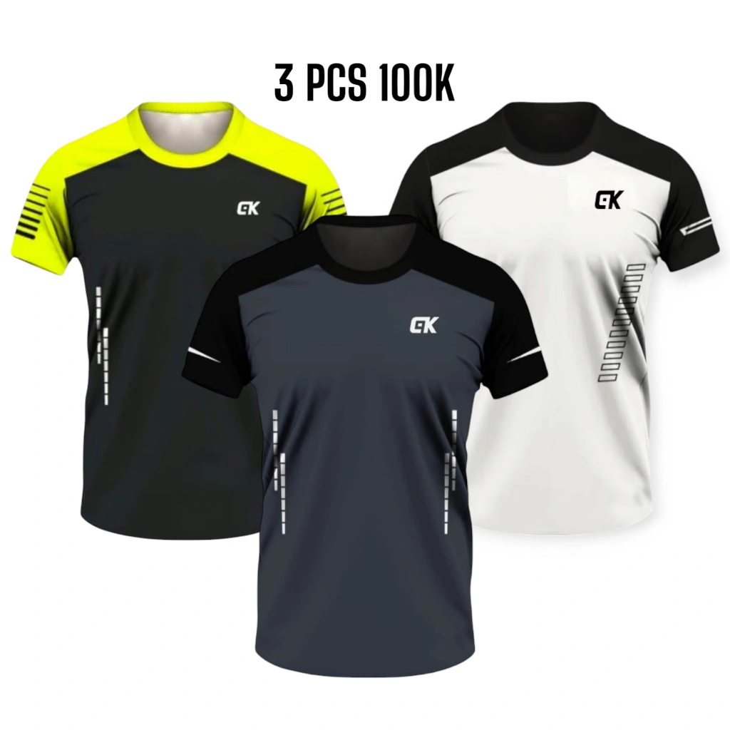 KAOS OLAHRAGA PRIA GYM IMPORT//PAKET HEMAT 3 PCS 100K BAJU GYM JOGGING LARI SENAM FUTSAL DLL DEWASA SIZE M-L-XL-XXL