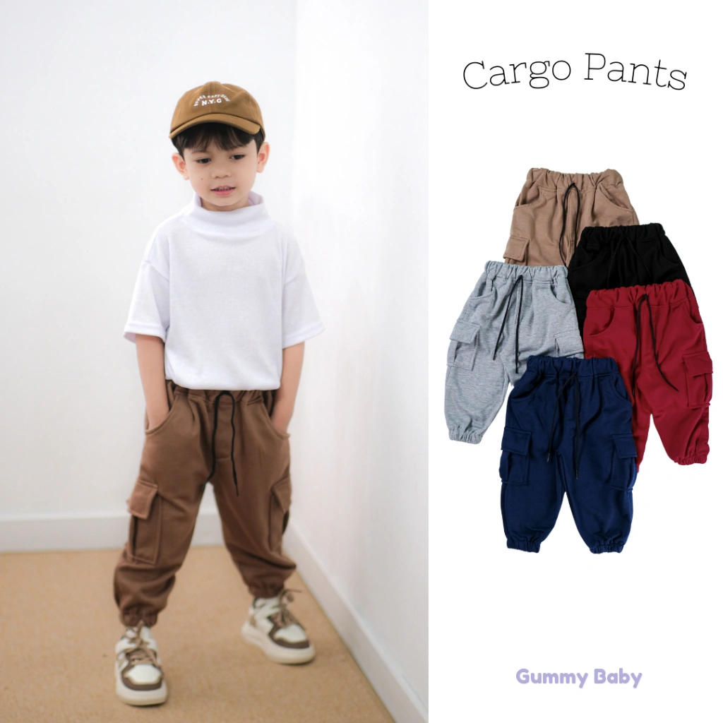 Gummy Baby Celana Cargo Anak Celana Panjang Anak Laki-laki 1-4 Tahun Celana Jogger Training Anak