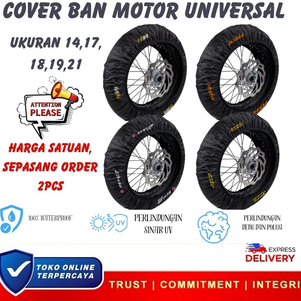COVER BAN MOTOR UNIVERSAL (DUNLOP) Ukuran 14 17 18 19 21 DAN 17 LEBAR | SARUNG BAN TRAIL | HARGA SATUAN