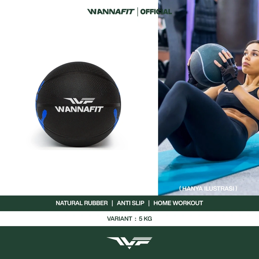 WANNAFIT Medicine Ball 5kg | Bola Pemberat 5 kg | Latihan Beban