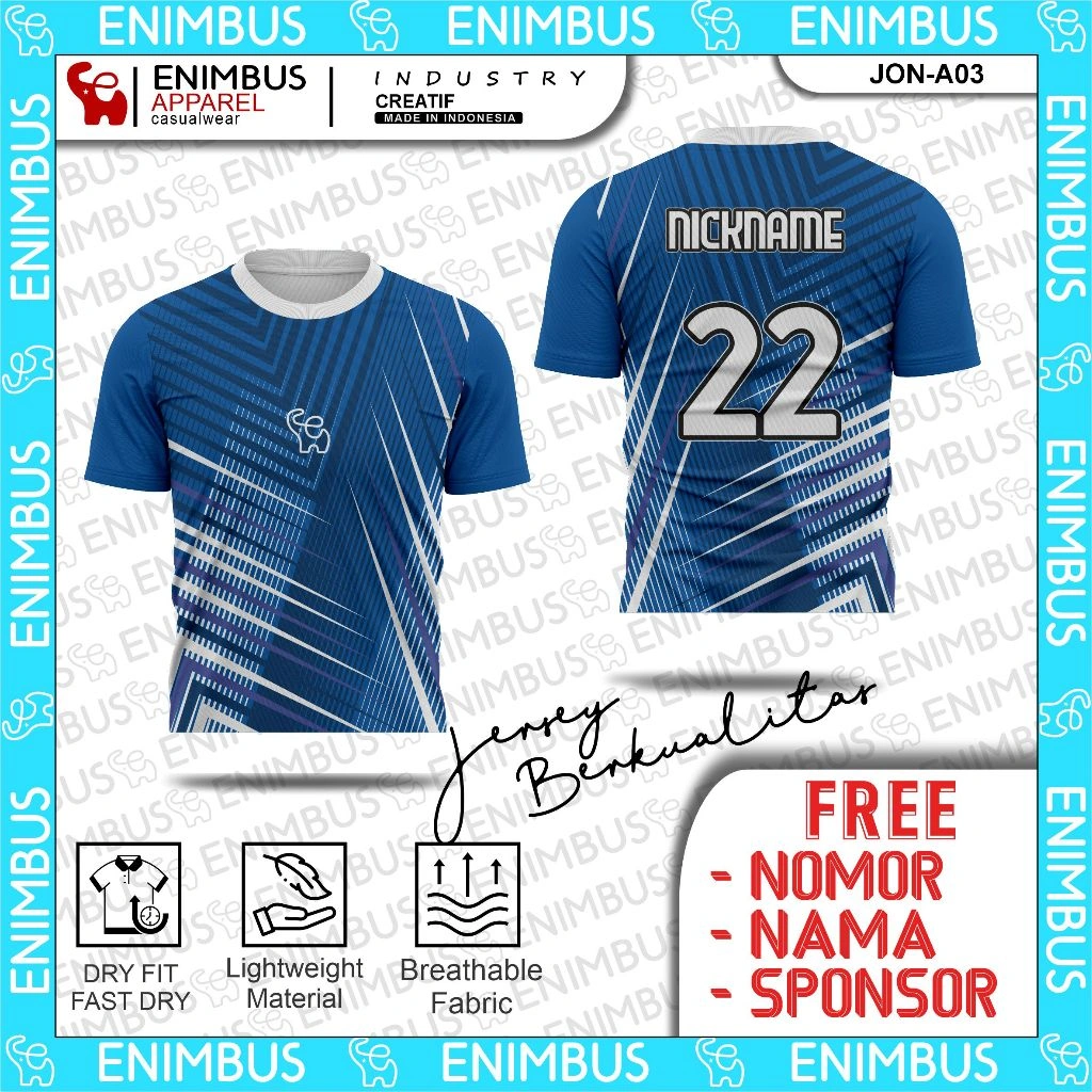 ENIMBUS Custom Kaos Baju Jersey Olahraga Futsal Bola Bulutangkis Volly JON-A03