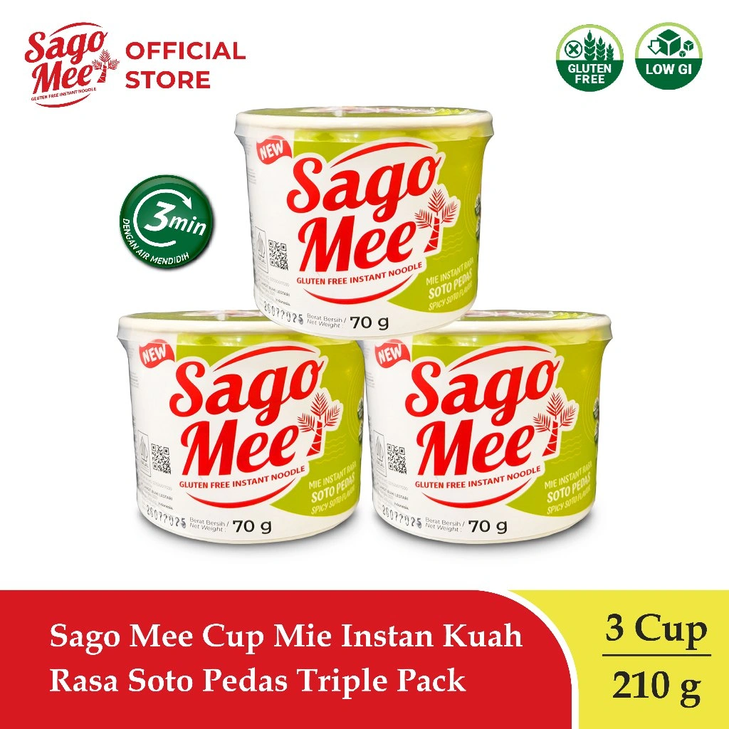 Sago Mee Gluten Free Mie Instan Cup Kuah Rasa Soto Pedas 70g Triple Pack