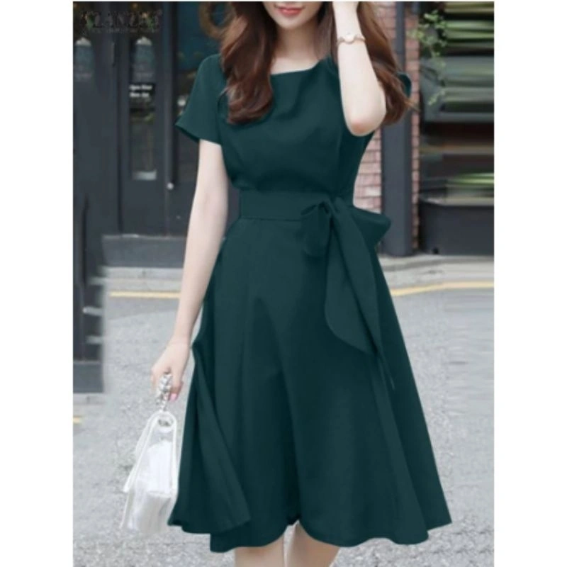 tita dress midi flare skirt basic scuba dress pesta wanita