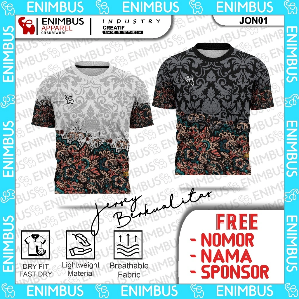 Kaos Jersey Batik Casual Olahraga - Baju Futsal Bola Badminton Voli JON01