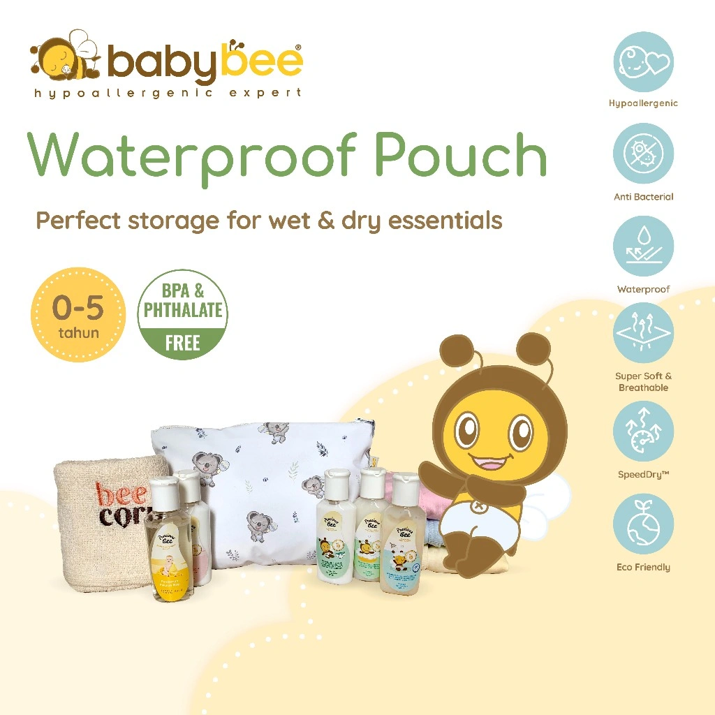 Babybee Waterproof Pouch Multi Function / Tas Kantong Multifungsi waterproof tahan air Higenis, Hypoallergenic & anti bakteri Berbahan PUL Waterproof yang eco- friendly, BPA free, Phthalate Free.