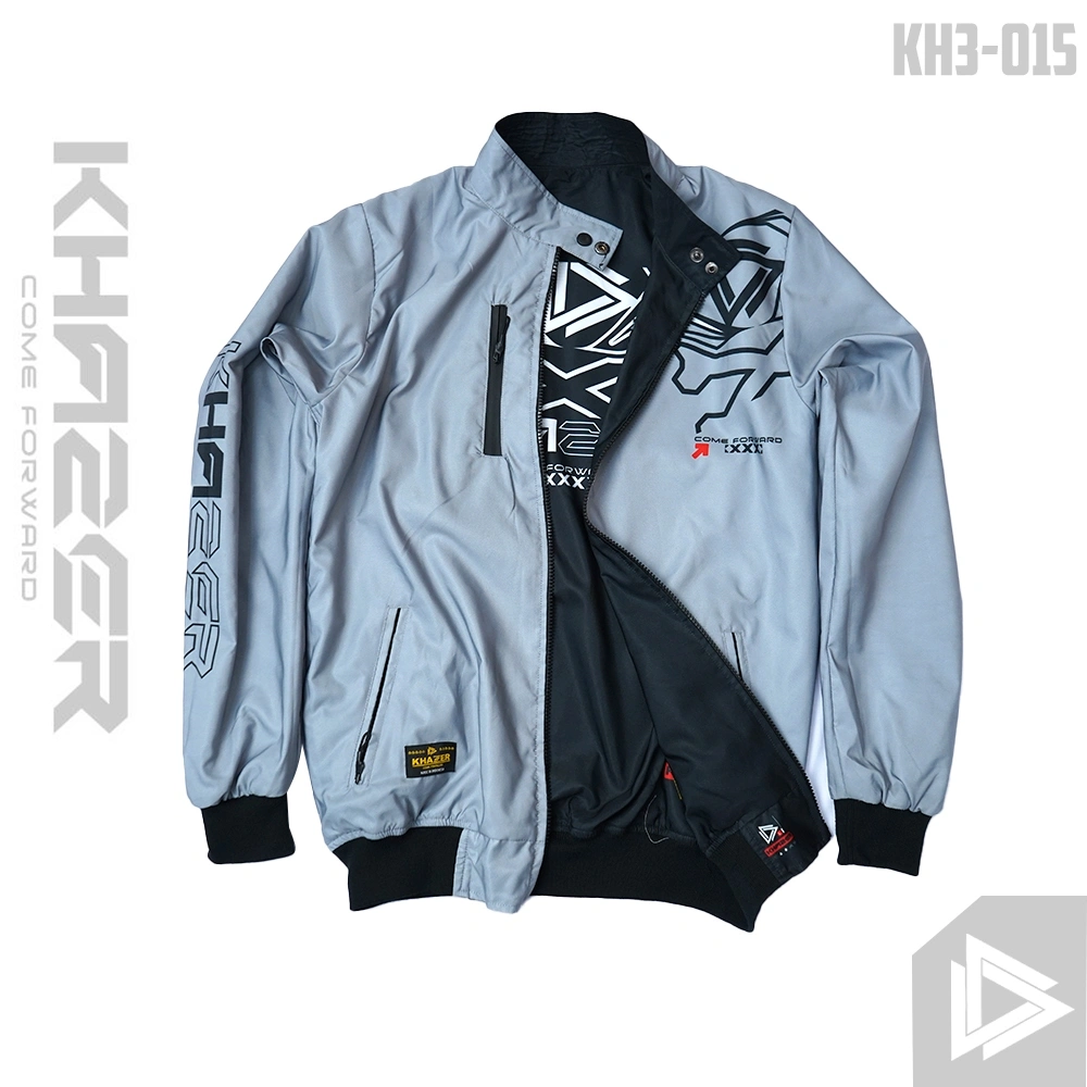 KHAZER Jaket Reversible Safety Touring Hitam Abu Unisex - KH3-015