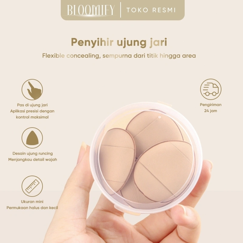 BLOOMIFY Ujung Jari Bedak Puff Concealer Bedak Lembut Puff Bedak Satu Jari Mini Foundation Detail Riasan Spons Bedak Concealer Aksesori Riasan Spons Bantalan Udara Bantalan Bedak Lembut Puff Foundation Concealer BB Cream
