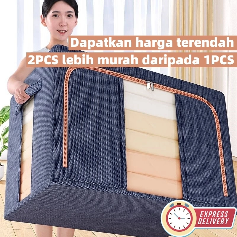 Lipat Storage Box 66L/110L tahan lembab Kotak Penyimpanan Serbaguna Organizer Kotak Mainan Perlengkapan Rumah Double Zipper Large Box