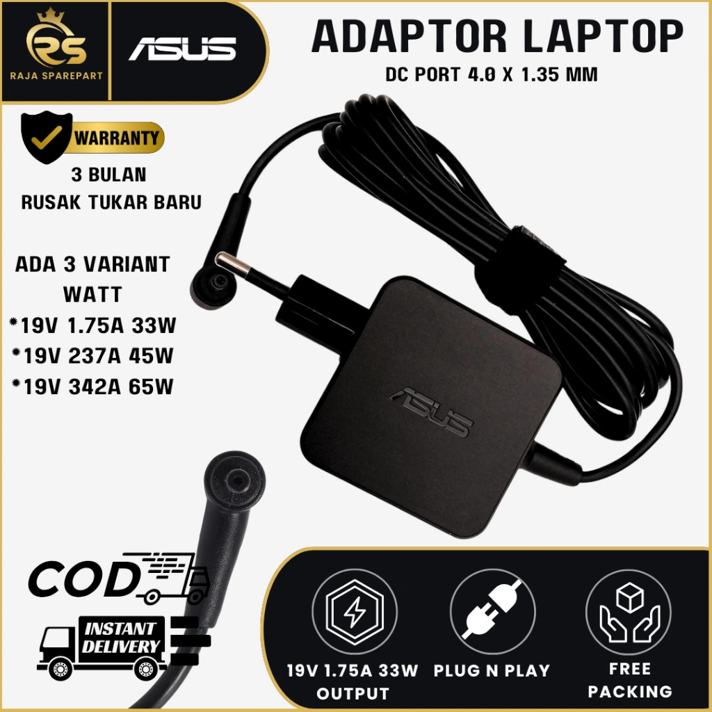 Charger Laptop Asus VivoBook Original Pin Kecil 33W 45W 65W X200CA X441U A412 A516 E410MA