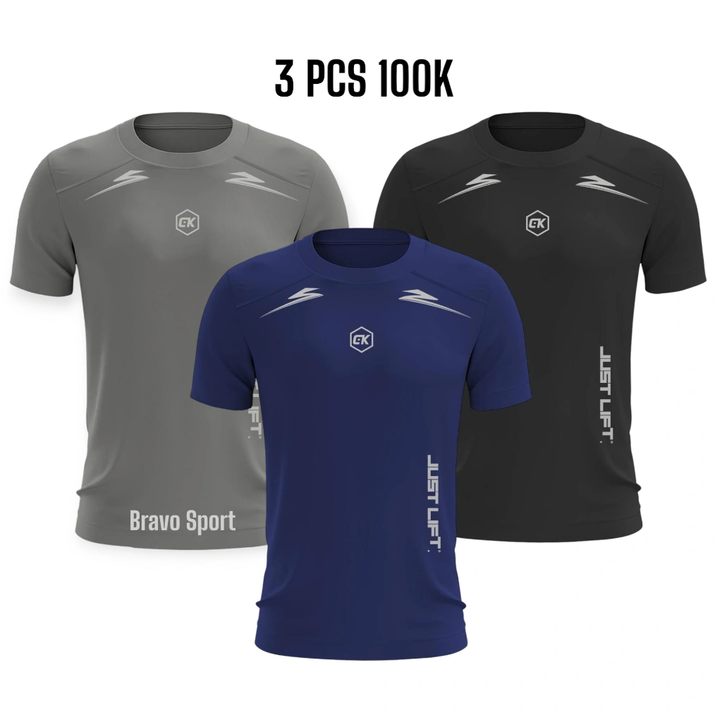 KAOS OLAHRAGA 3 PCS 100K BAJU OLAHRAGA IMPORT GYM JOGGING FUTSAL LARI TENIS DLL DEWASA SIZE L-XL-XXL