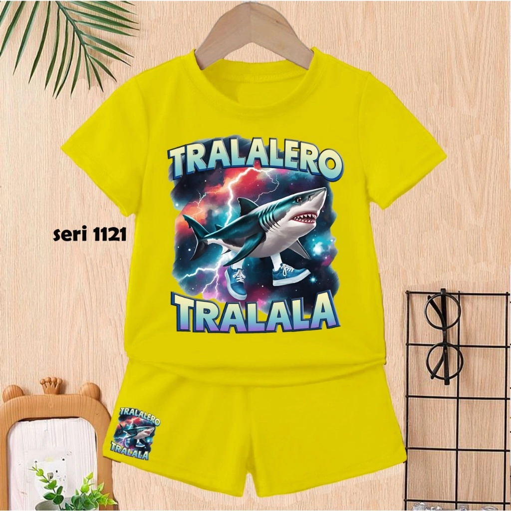 HOKY Setelan Anak Premium TRALALA TRALALERO Umur 1 Tahun Sampai 10 Tahun.Baju Kaos Lengan Pendek Anak