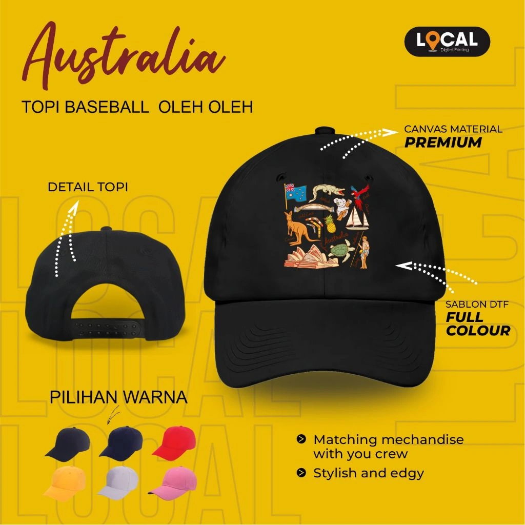 Topi Baseball souvenir premium negara AUSTRALIA - Local Print