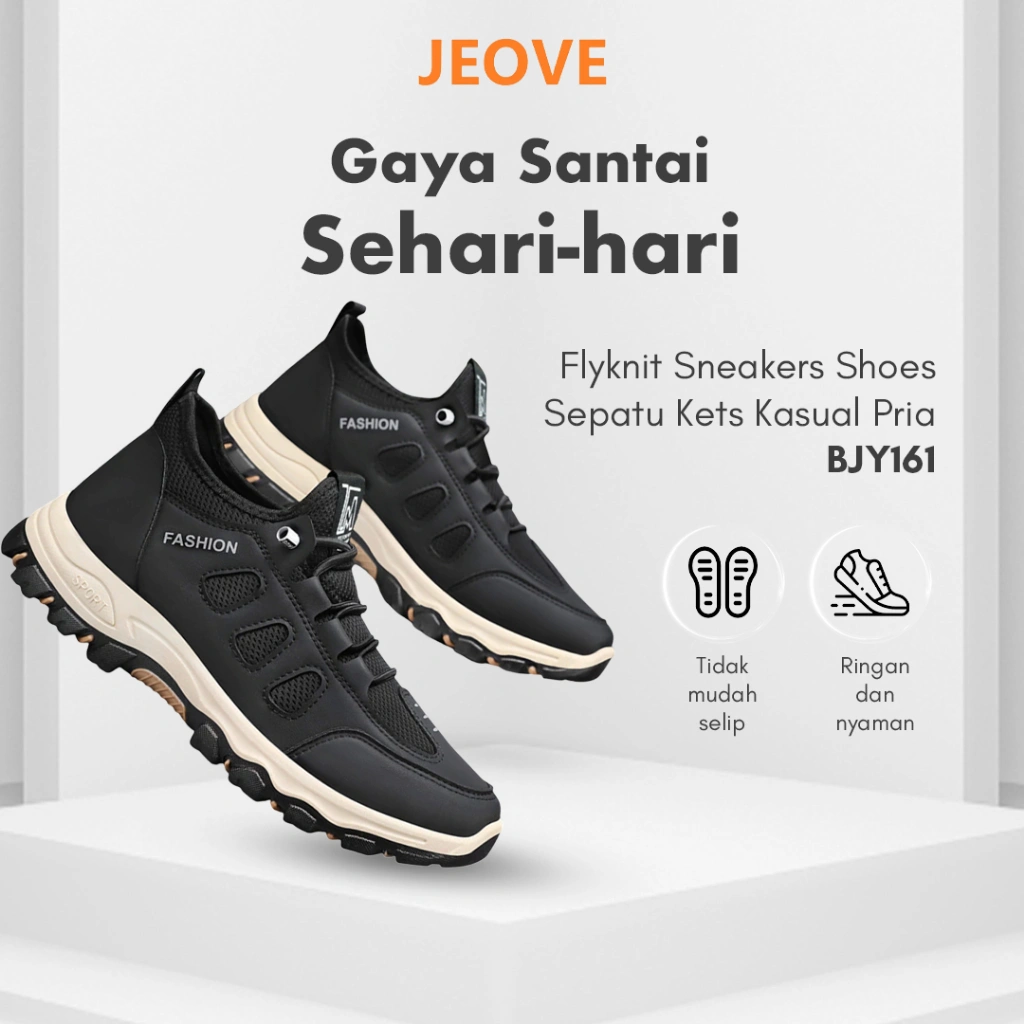 JEOVE Sneakers Shoes Sepatu Kets Kasual Flyknit BJY161 Sepatu Olahraga Outdoor Hiking Trail Pria