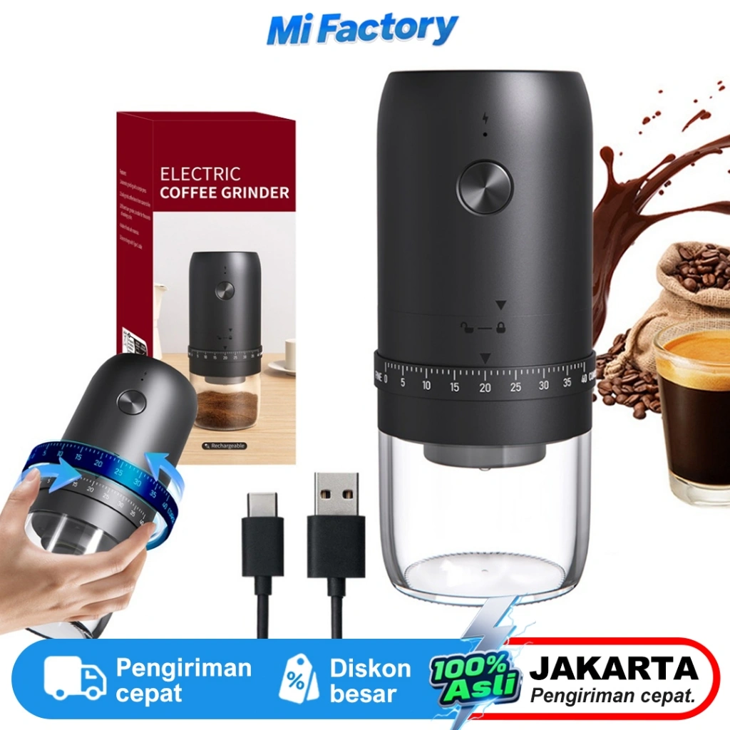 Cliton Coffee Grinder Elektrik, 40 Level Kehalusan Adjustable, Pengisian Daya USB-C, Baterai Tahan Lama, Penggiling Kopi Listrik untuk Rumah & Kantor - Praktis dan Efisien