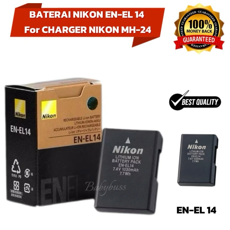 Baterai Nikon EN-EL14 For Nikon DF, D5500, D5300, D5200, D5100, D3300, COOLPIX P7800, P7700