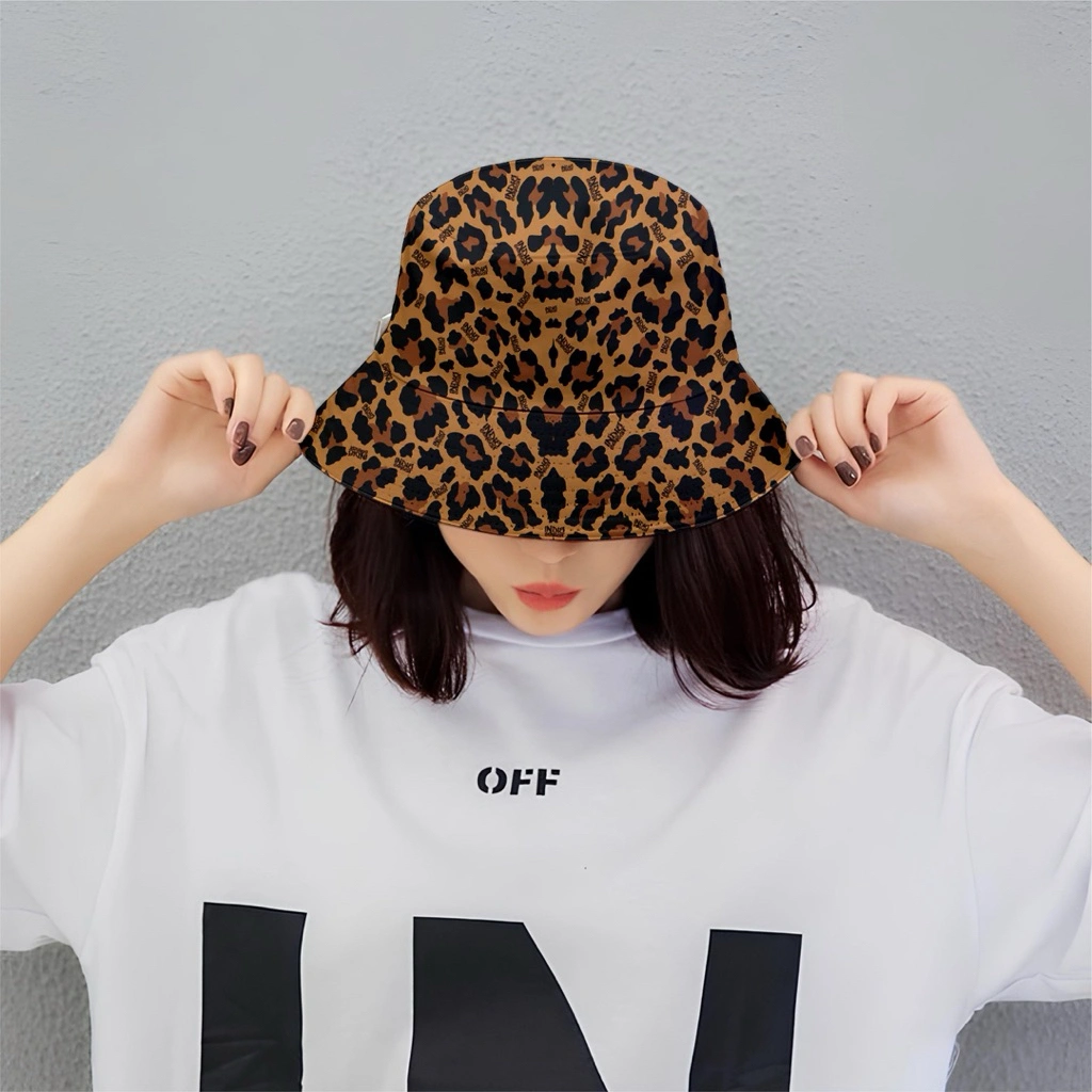 Topi Bucket Hat Bolak Balik / Two Side Bucket Hat / Topi Leopard Keren Topi Fashion Musim Panas Semi