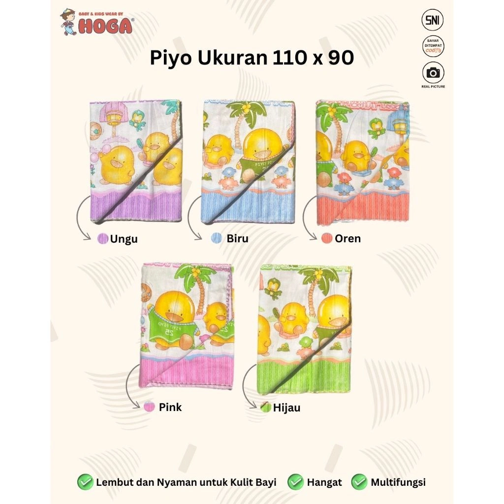 [Isi 3 / 6 / 12 pcs] BEDONG PIYO - BEDONG BAYI FLANEL UKURAN 110 X 90 - Piyo Bedong set