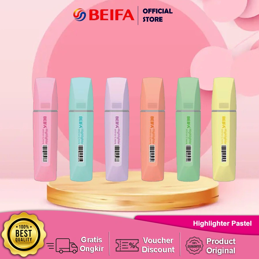Beifa Highlighter HY511 - Penanda Teks Warna Cerah, Ujung Lebar & Tipis Original