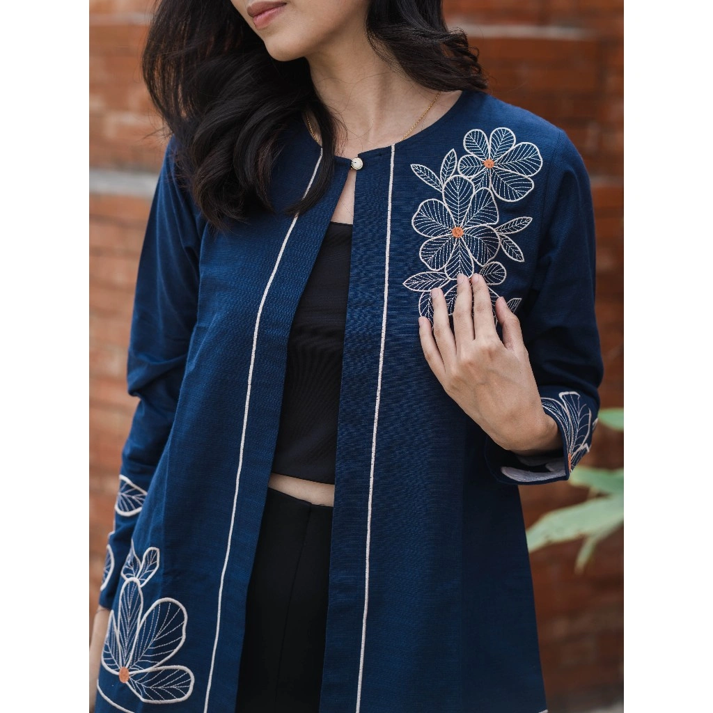 NUERA - FLOWER OUTER BORDIR | OUTER BLAZER | BAHAN KATUN LINEN SLUB PREMIUM