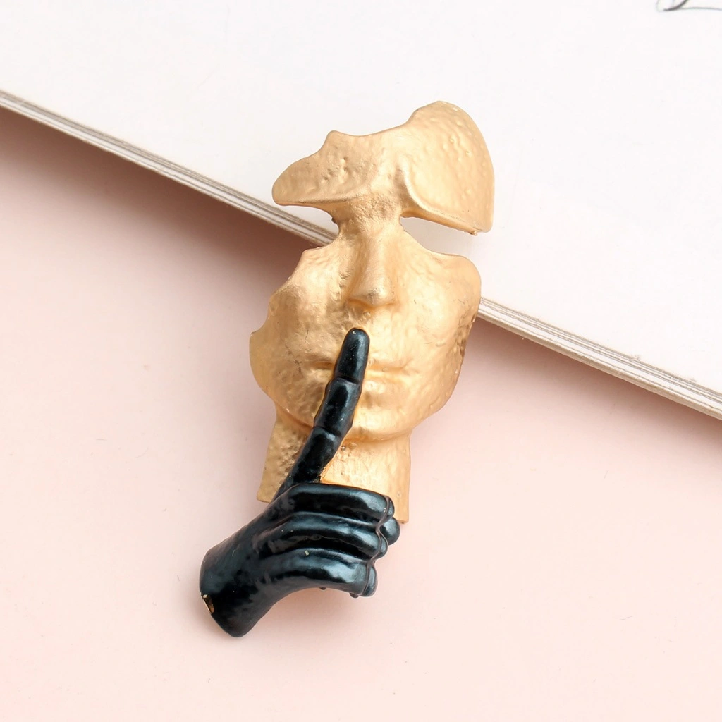 Bros Topeng Abstrak Silence is Gold / Bross Dada / Brooch Kerudung Muslim Hijab / Aksesoris Pakaian