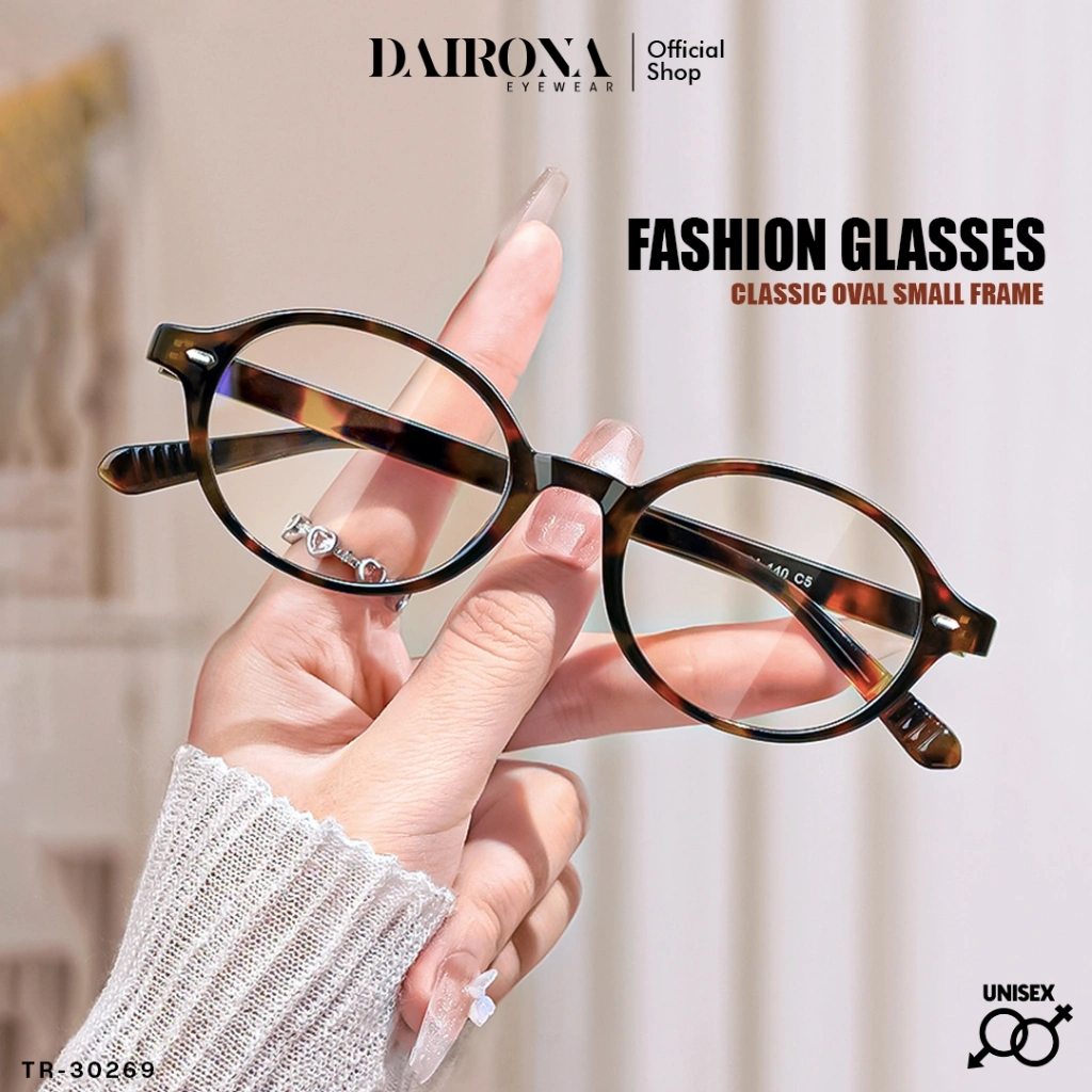 Dairona Eyewear Kacamata Photocromic Minus Anti Radiasi Anti Blueray Pria WanitaTerbaru Kacamata Fashion Kekinian Bentuk Oval TR-90+Metal TR30269