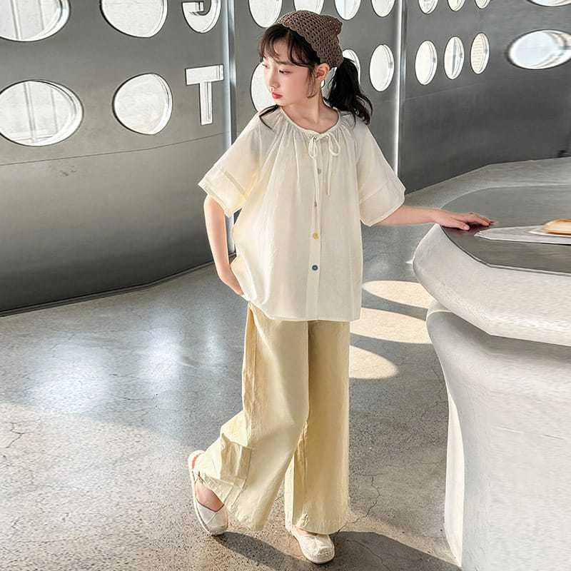 EMIKA GIRL SET Setelan Set Anak Besar Korean Style Teenager Remaja Perempuan Kemeja Lengan Pendek Celana Kulot Panjang Fashionable Trendy Usia 7 Tahun - 14 Tahun