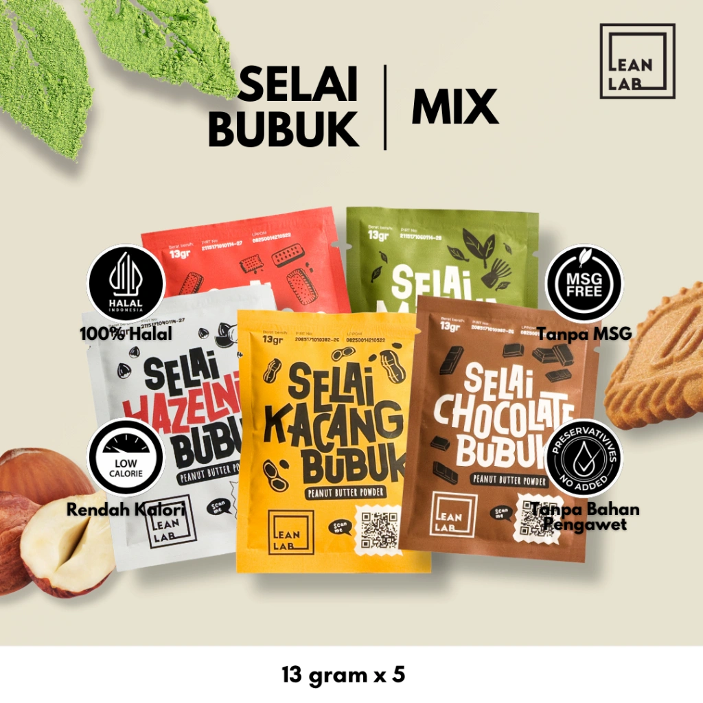 Lean Lab PB 2GO Five Mix (13g x5) Peanut Butter Powder / Selai Kacang Bubuk (Low Fat)