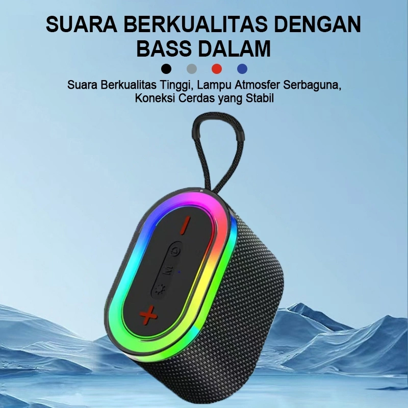 BASS NGAWUR!Speaker Bluetooth 5.3, Baterai 1200mAh Awet, LED Colorful, Support AUX/TF - Untuk Camping & Outdoor! Harga Terjangkau!