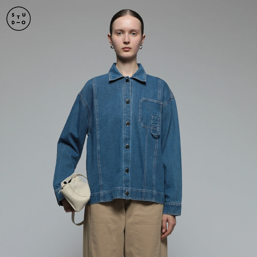 COTTONINK Studio - Atasan Kemeja Wanita Medium Wash Denim Glint #StudioEssentials