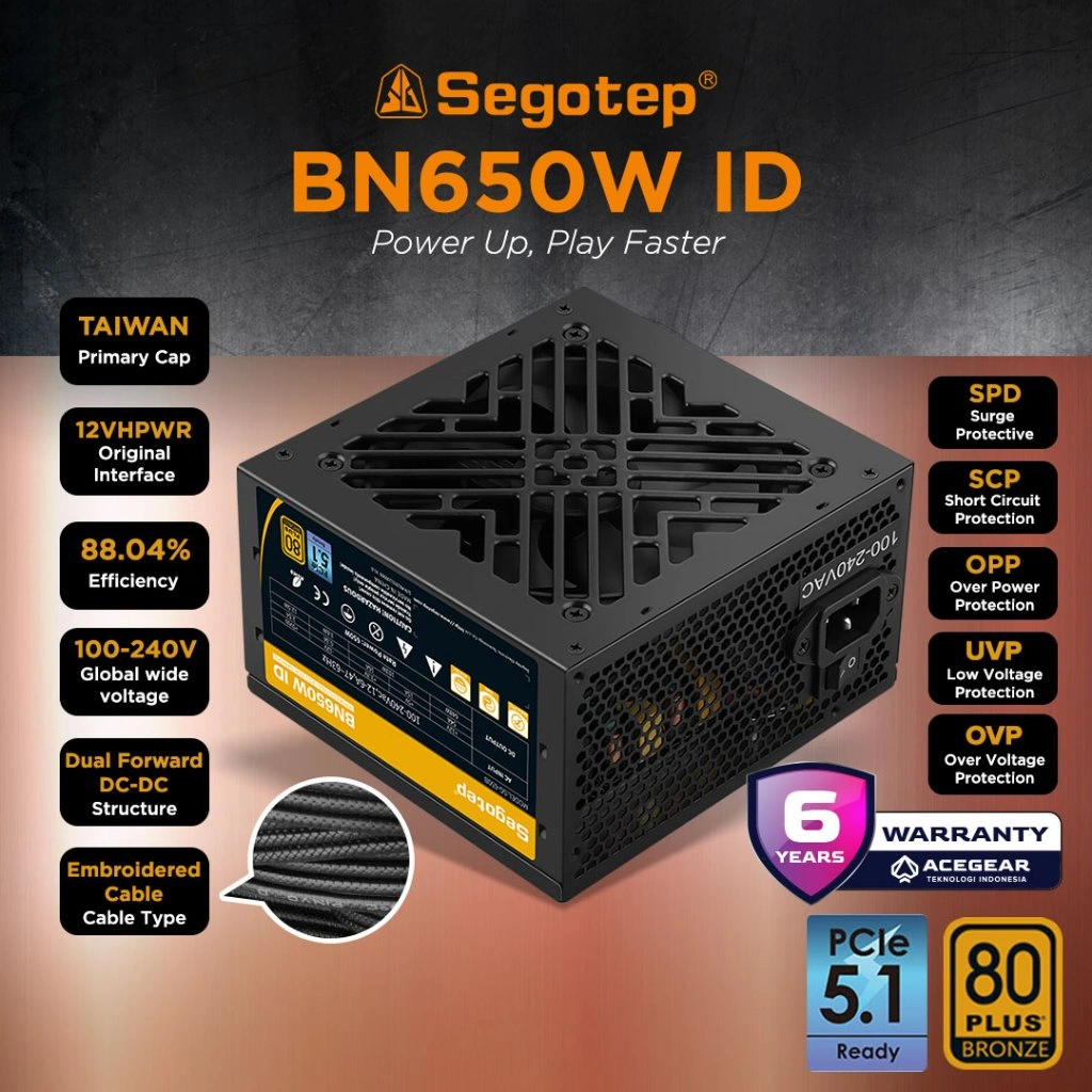 SEGOTEP BN650W ID ATX 2.3 PCIE 5.1(650W 80PLUS BRONZE PSU Flat Cable Non Modular)