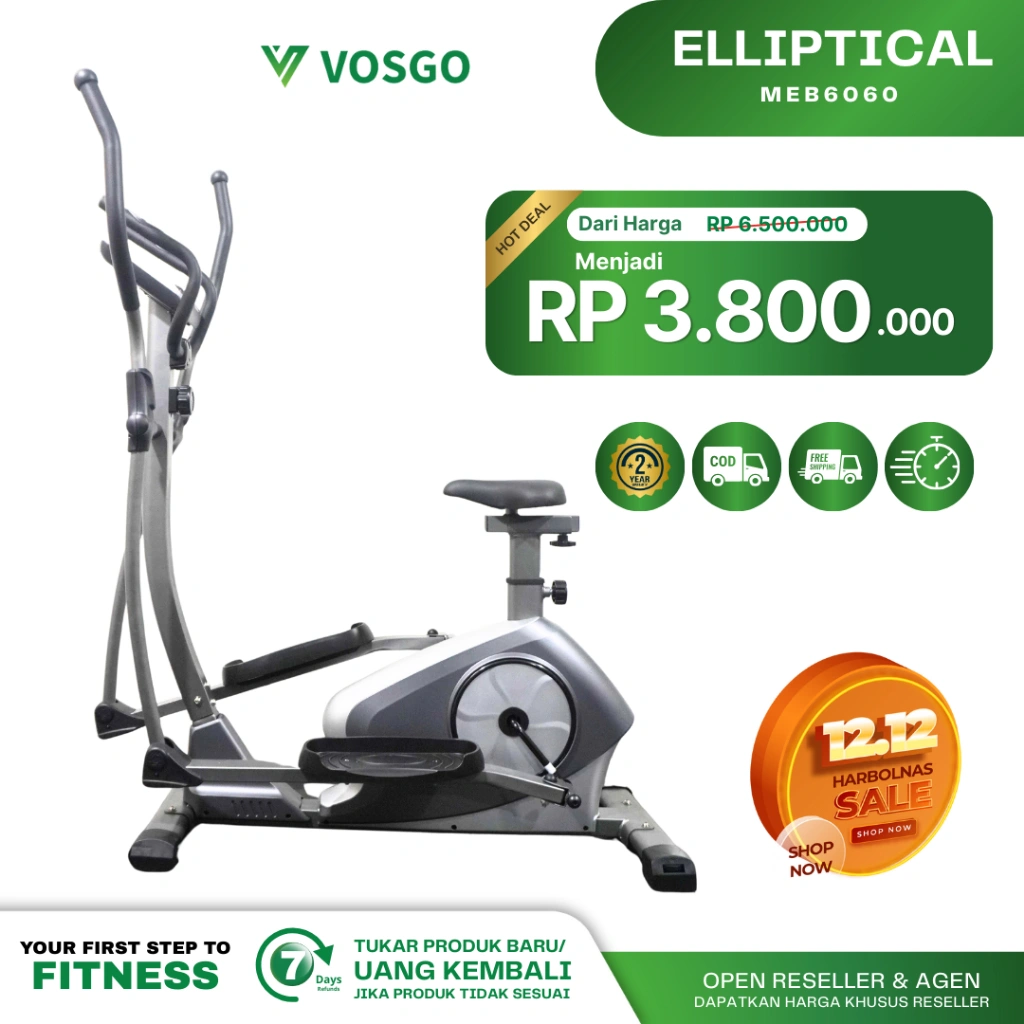 Alat Fitness Elliptical Crosstrainer Bike Magnetic Vosgo Everest Hitam