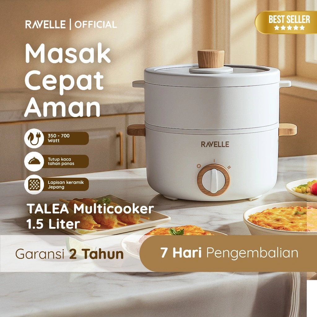 Ravelle Talea Multicooker 1.5 Liter - Panci Kukusan Listrik Multifungsi Low Watt