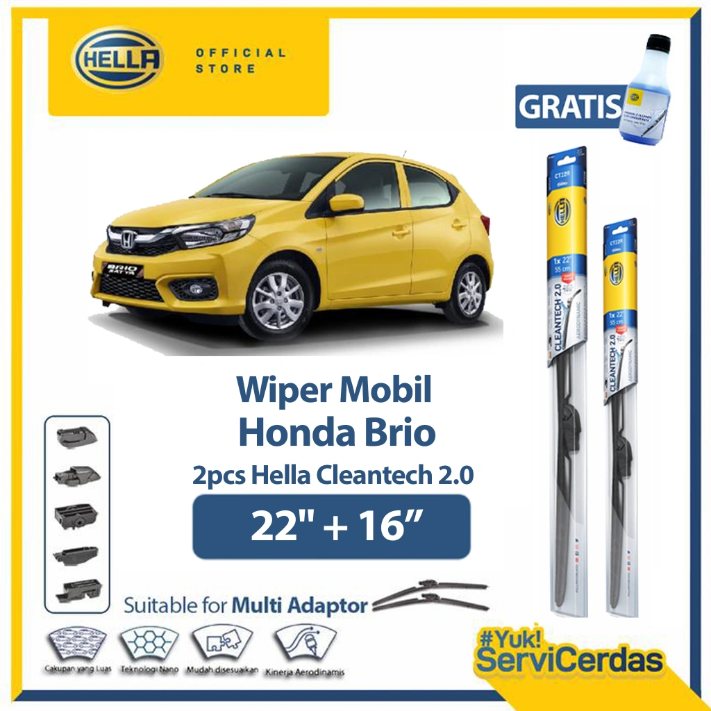Wiper Mobil HONDA Brio 22" + 16" (2pcs) - HELLA Cleantech 2.0