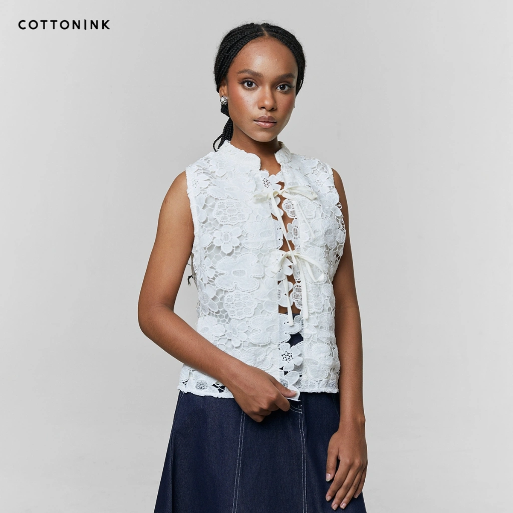 COTTONINK - Outerwear Vest Wanita Off-white Floral Leya #AnniversaryCollection2025