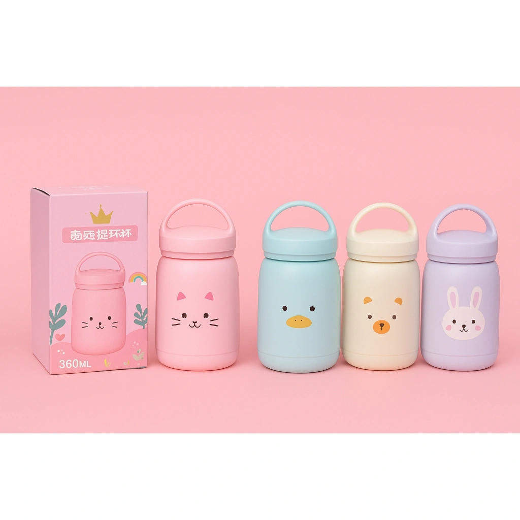Botol Minum Anak Lucu 360ml | Karakter Kucing, Beruang, Bebek + Box