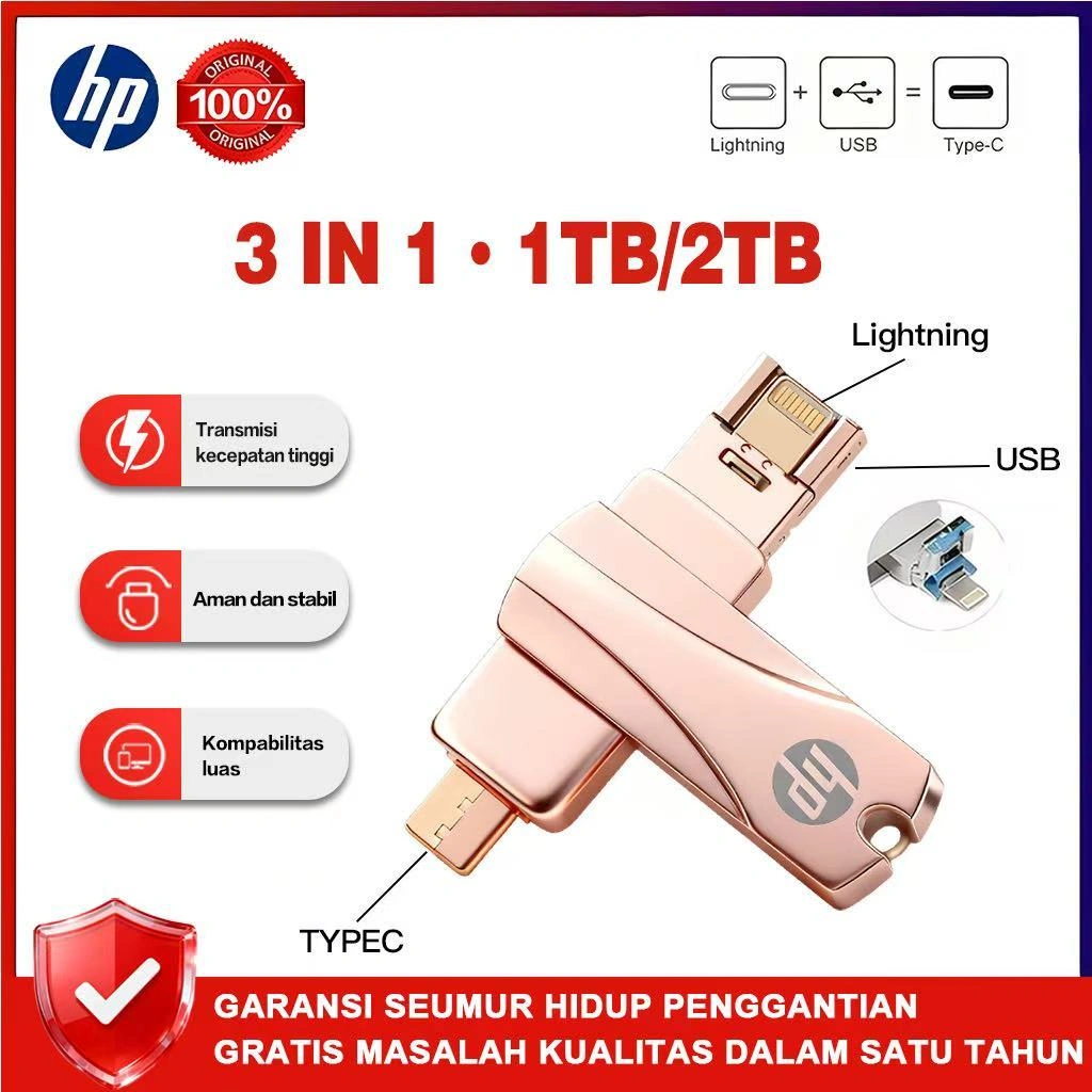HP OTG Type-C Flashdisk 1TB/2TB Metal High Speed USB 3.0 Flash Drive USB Flash DiskFor i Phone/Android/PC/Laptop HP Flashdisk OTG  [IOS/Type-C/USB]