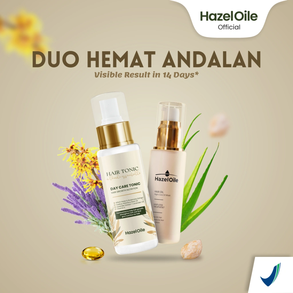 HazelOile Paket DUO Hemat - Serum Hair Oil NCOM + Booster Tonic DCT Scalp Penumbuh Botak Rontok