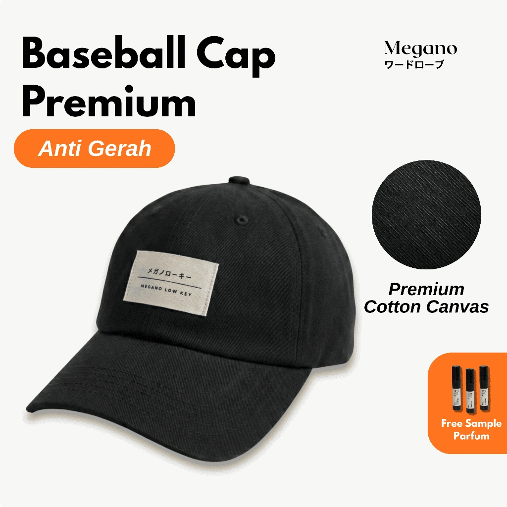 Megano.co Low Key Baseball Cap Hitam | Topi Baseball Unisex Polo Cap Simple Distro | BONUS Free Sampel