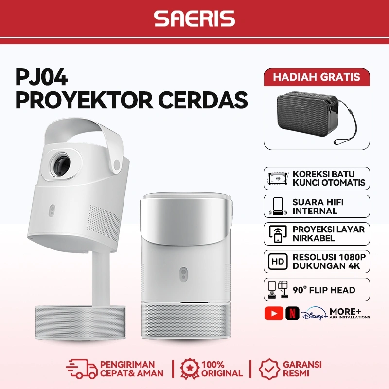 SAERIS Proyektor Android TV  Bluetooth Auto Fokus Layar 100" HD Minimalis 1080P 4k Portabel USB HDMI