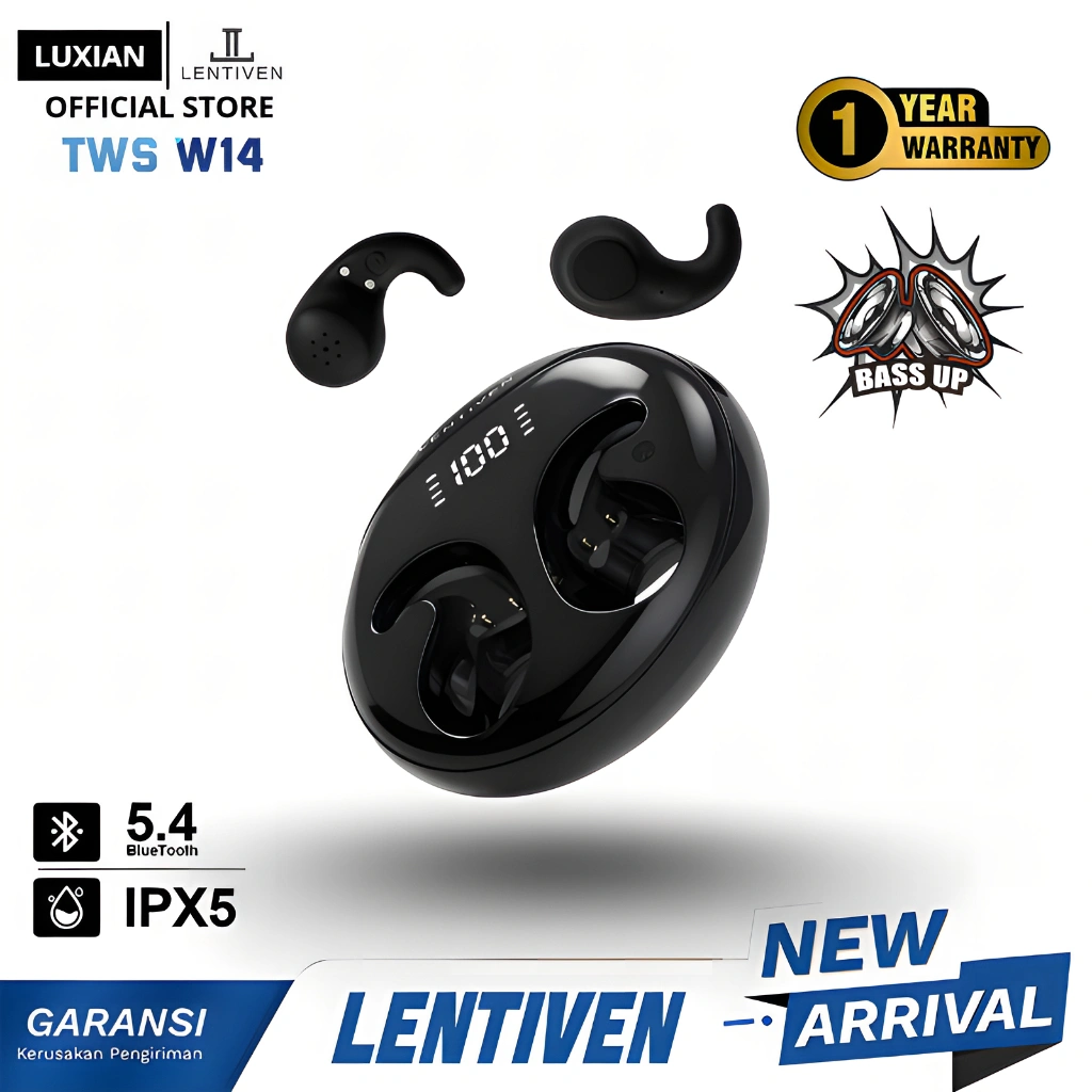 LUXIAN LENTIVEN HEADSET Earbuds TWS Wireless Earphone Bluetooth 5.4 Hi-Res Audio IPX5 Garansi 1 Tahun W14