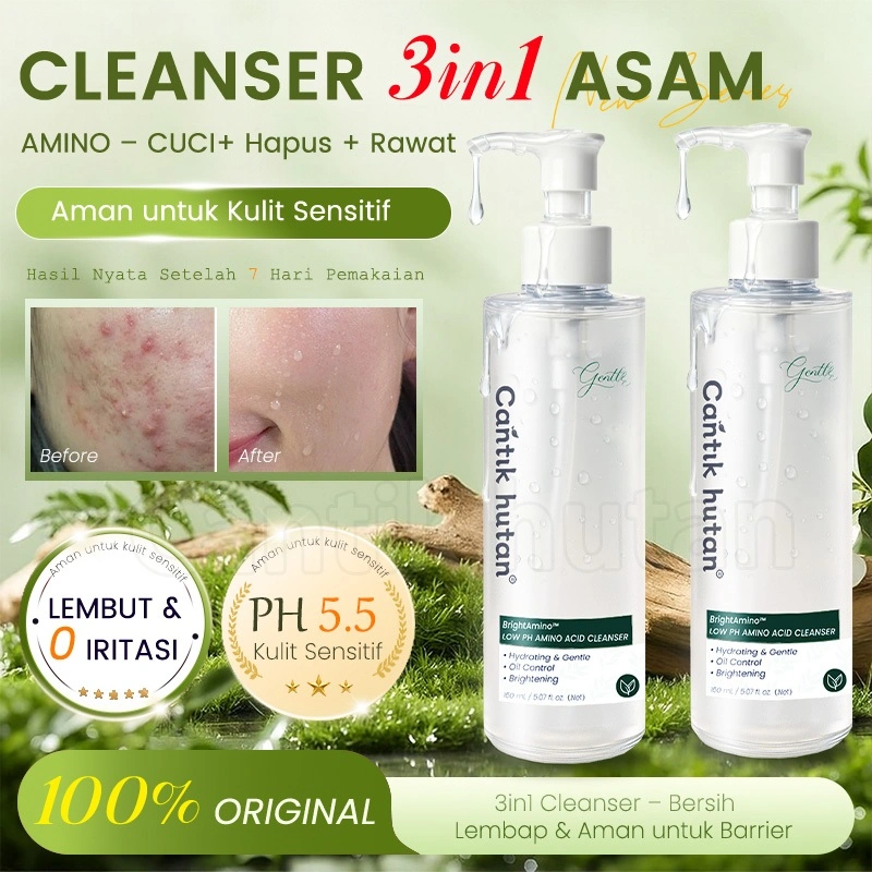 Cantik Hutan Panthenol Gentle Gel Cleanser 150ml – Acne Facial Wash | Oil Control Pembersih Wajah Glowing Mencerahkan Melembabkan with Aloe Vera & Centella Asiatica Untuk Segala Jenis Kulit