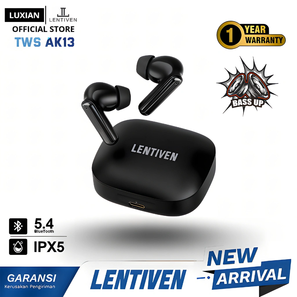 LUXIAN LENTIVEN HEADSET Earbuds TWS Wireless Earphone Bluetooth 5.4 Hi-Res Audio IPX5 Garansi 1 Tahun AK13