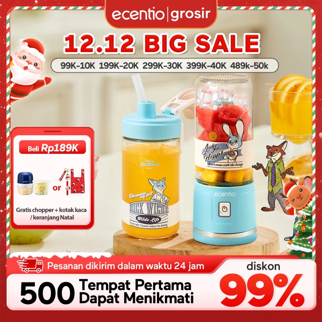 [2pcs set] Ecentio x Zootopia blender portable 450ml+450ml set ice crusher juicer buah tanpa ampas mini serbaguna 18 pisau stainless steel 304 blender tangan listrik jeruk peras blender buah hand chopper