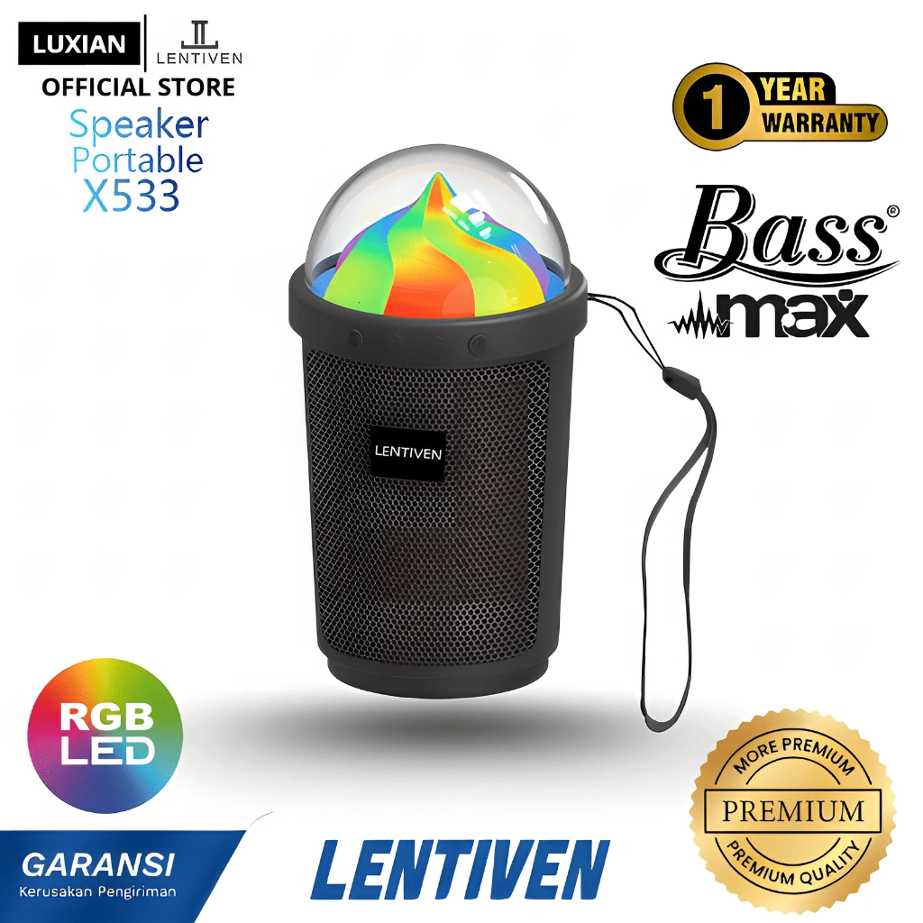 LUXIAN LENTIVEN Speaker Bluetooth Portabel Dengan Lampu RGB Multifungsi Speaker Suara Jernih Mendukung Kartu SD X533
